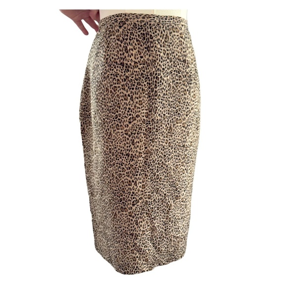 Vintage Silk Leopard Animal Print Office Siren Pencil Skirt Size 12 - Picture 1 of 7